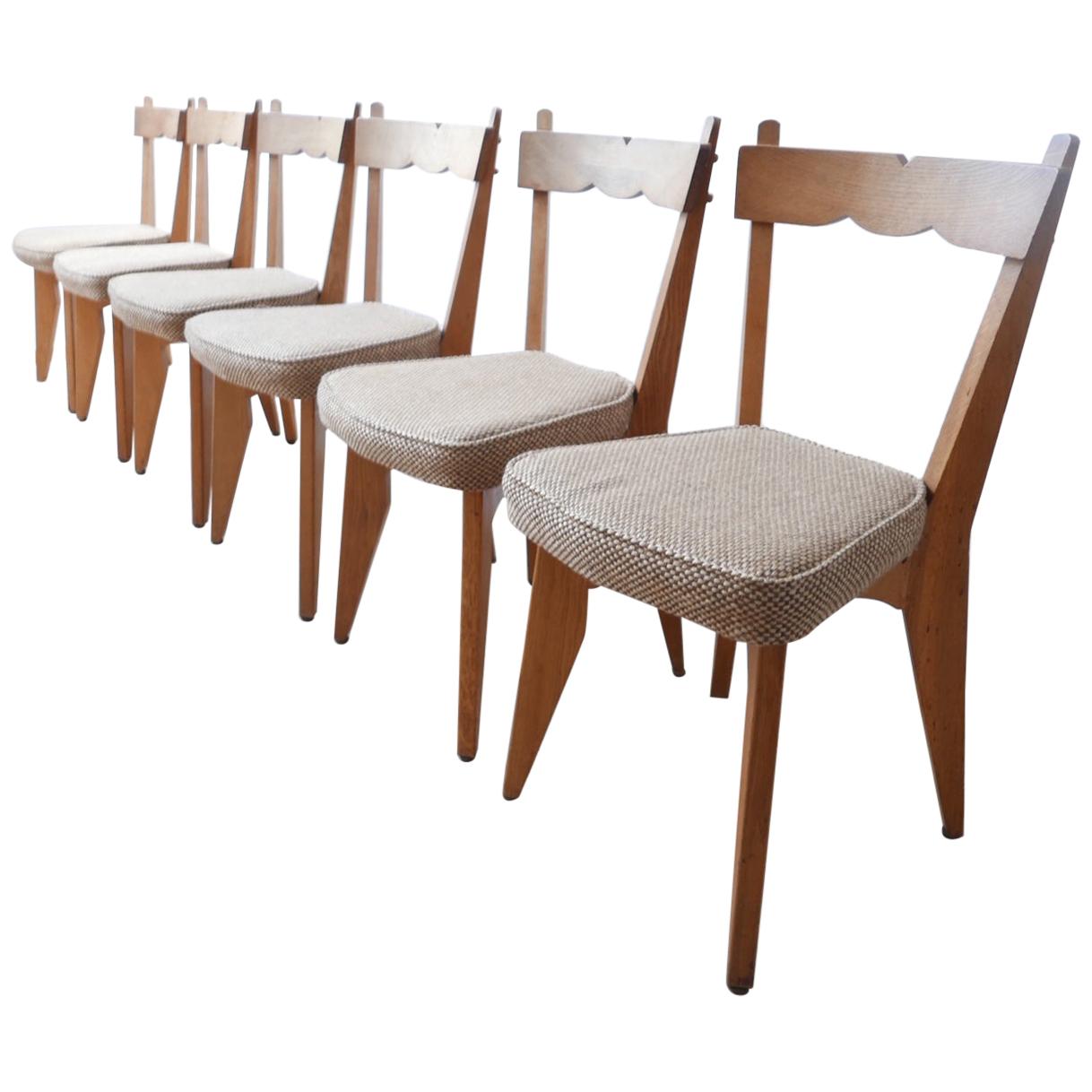 Guillerme et Chambron French Midcentury Oak Dining Chairs '6'