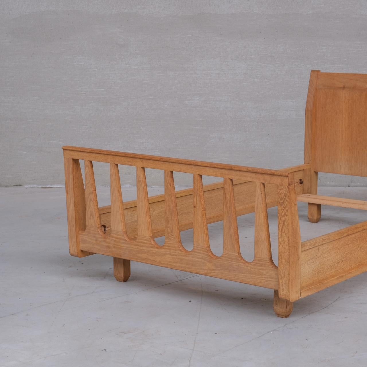 Guillerme et Chambron French Mid-Century Oak Single Bed For Sale 5