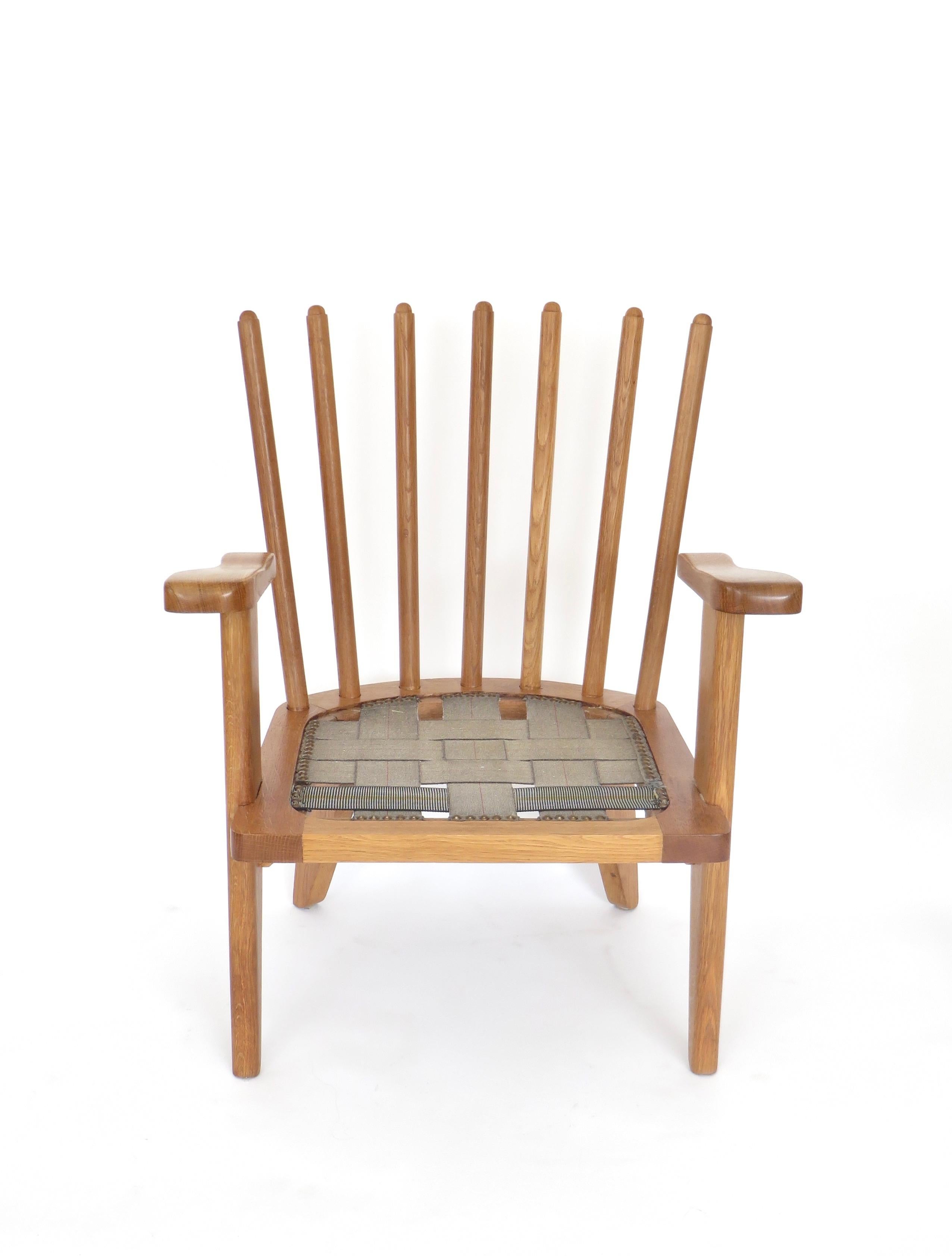 Guillerme et Chambron French Natural Oak and White Linen Lounge or Side Chair 5
