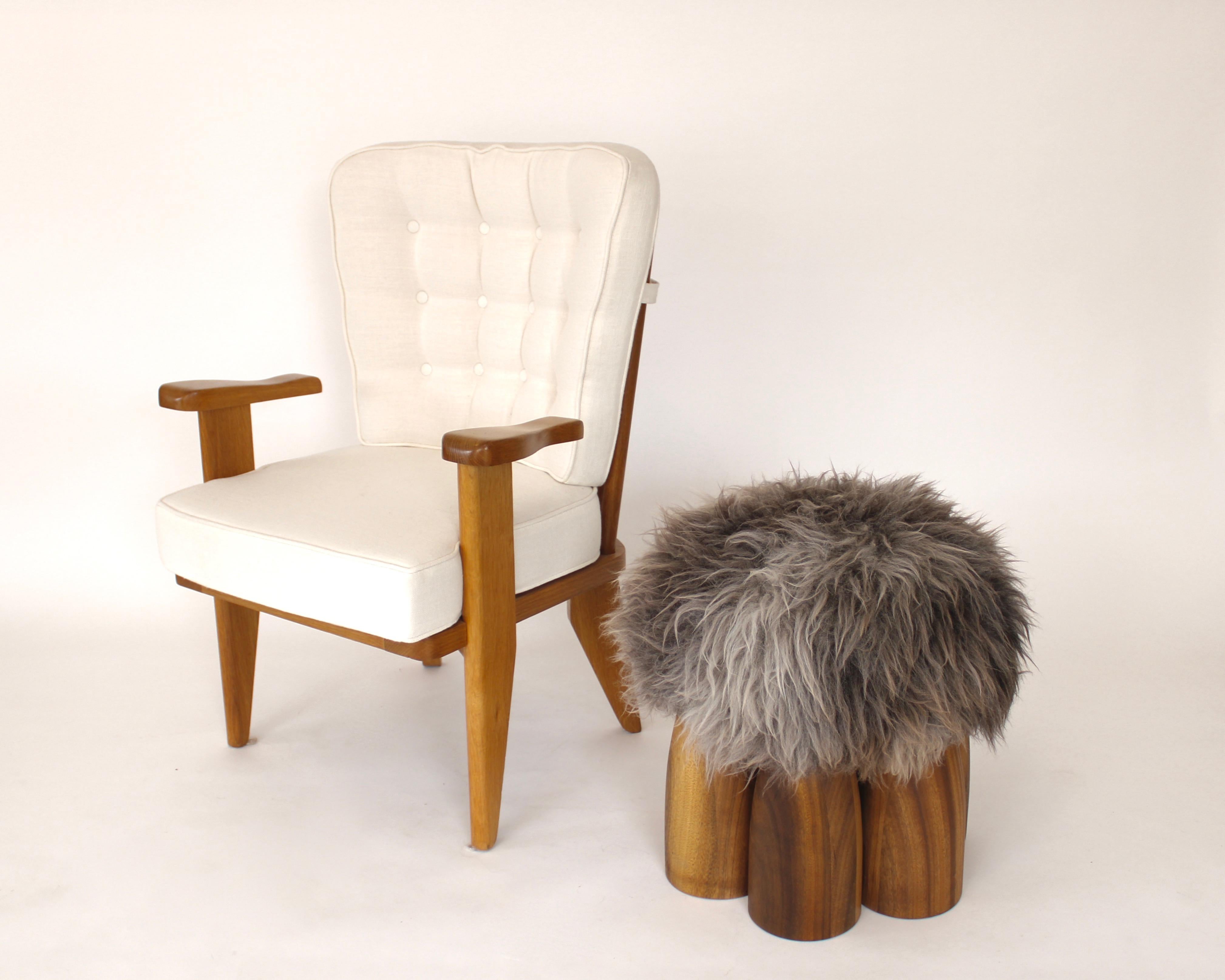 Guillerme et Chambron French Natural Oak and White Linen Lounge or Side Chair 9