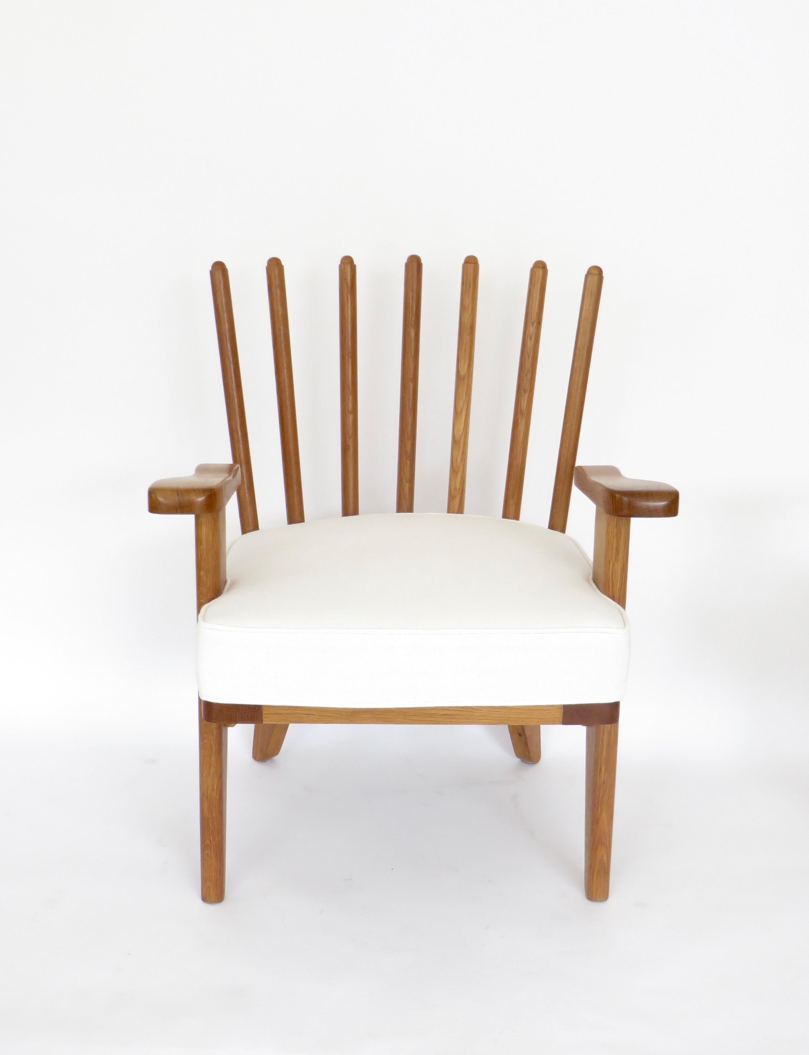 Guillerme et Chambron French Natural Oak and White Linen Lounge or Side Chair 4