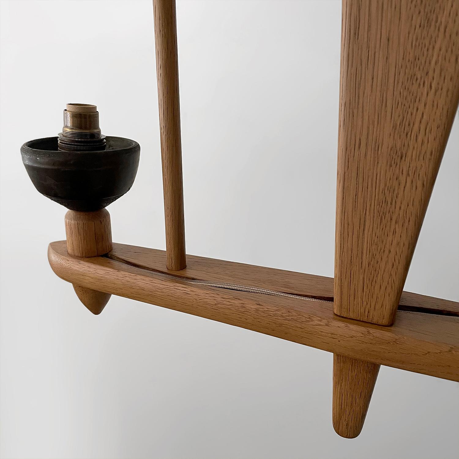 Guillerme et Chambron, lampada a sospensione doppia in Oak e ceramica in vendita 4