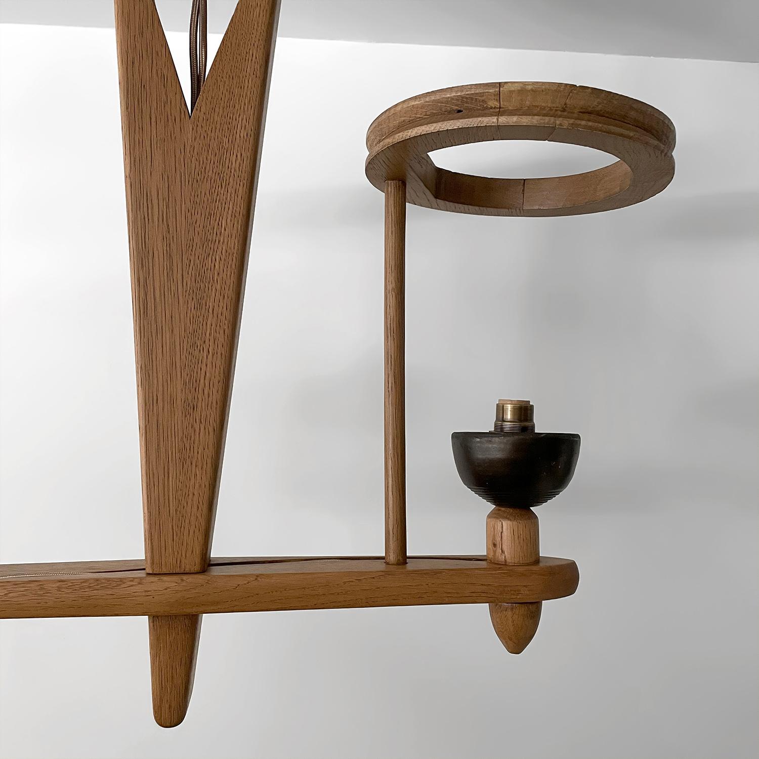 Guillerme et Chambron, lampada a sospensione doppia in Oak e ceramica in vendita 7