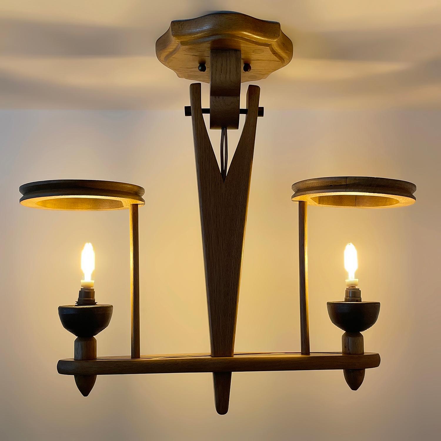 Guillerme et Chambron, lampada a sospensione doppia in Oak e ceramica in vendita 8