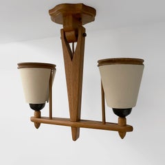 Guillerme et Chambron French Oak & Ceramic Double Pendant Light