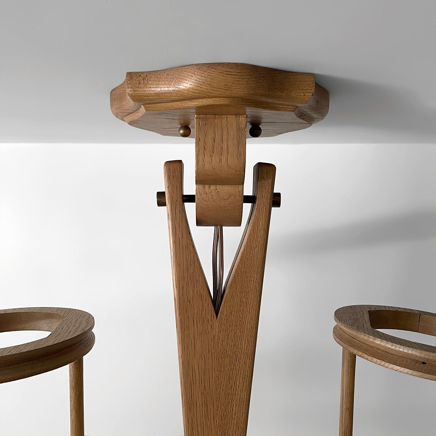 Francese Guillerme et Chambron, lampada a sospensione doppia in Oak e ceramica in vendita