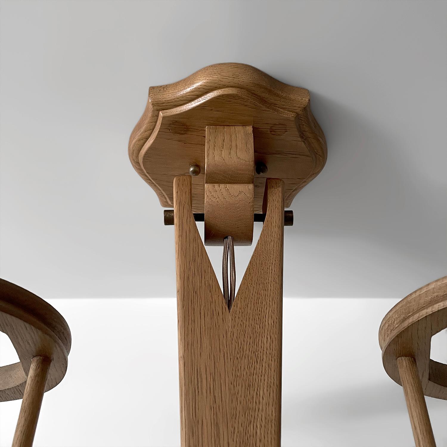 Guillerme et Chambron, lampada a sospensione doppia in Oak e ceramica In condizioni buone in vendita a Los Angeles, CA