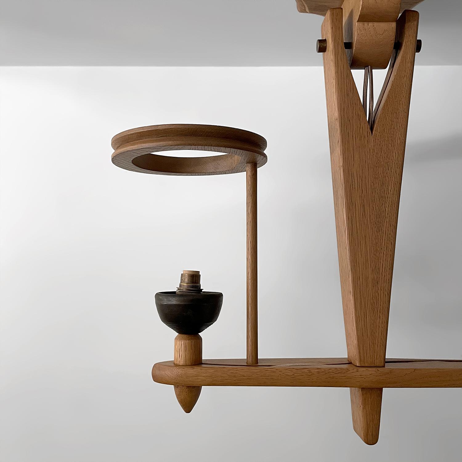 Guillerme et Chambron, lampada a sospensione doppia in Oak e ceramica in vendita 1