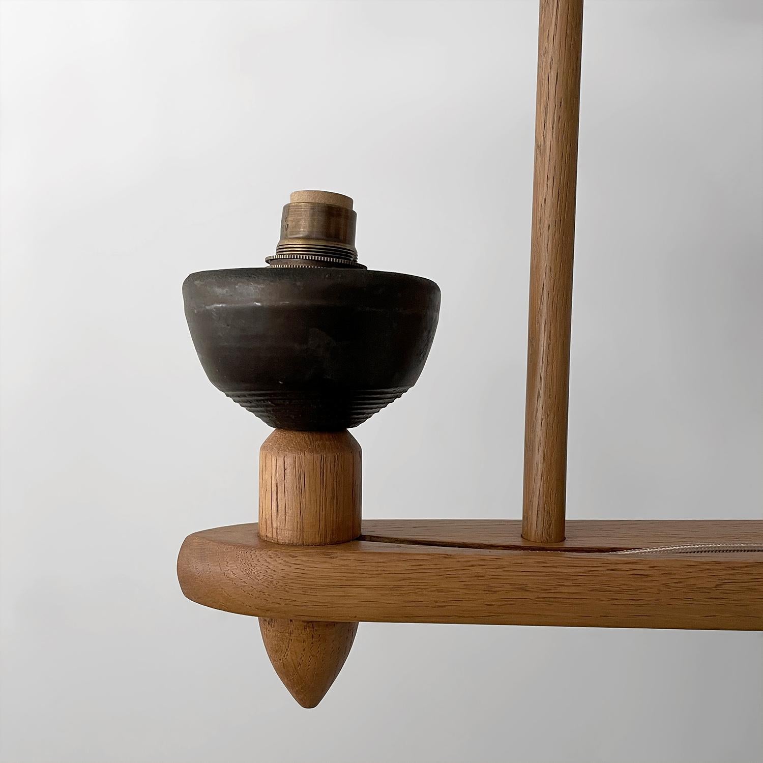 Guillerme et Chambron, lampada a sospensione doppia in Oak e ceramica in vendita 2