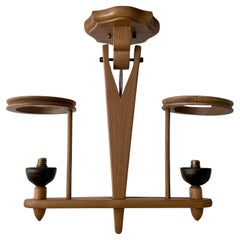 Guillerme et Chambron French Oak & Ceramic Double Pendant Light