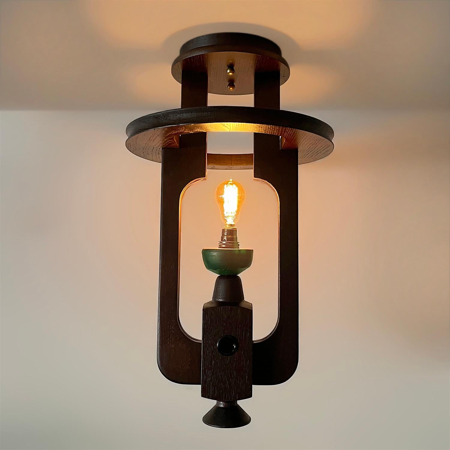 Guillerme et Chambron, lampada a sospensione in Oak francese e ceramica in vendita 10