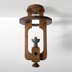 Guillerme et Chambron French Oak & Ceramic Pendant Light