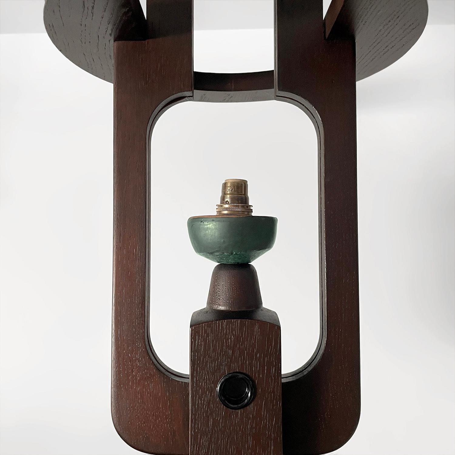 Guillerme et Chambron, lampada a sospensione in Oak francese e ceramica in vendita 1