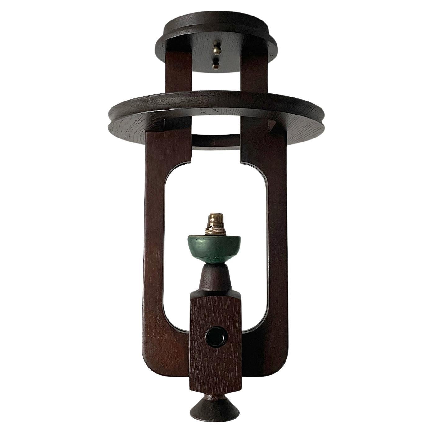 Guillerme et Chambron French Oak & Ceramic Pendant Light