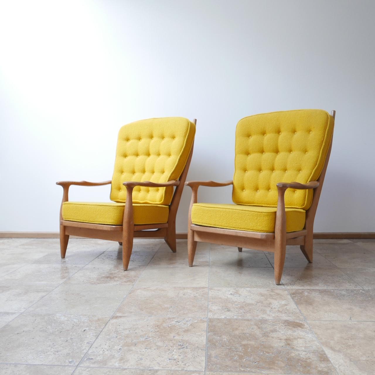 Guillerme et Chambron French Oak Midcentury Armchairs 3