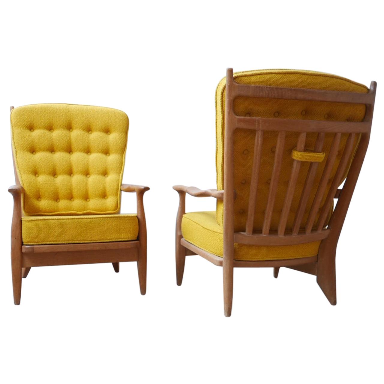 Guillerme et Chambron French Oak Midcentury Armchairs