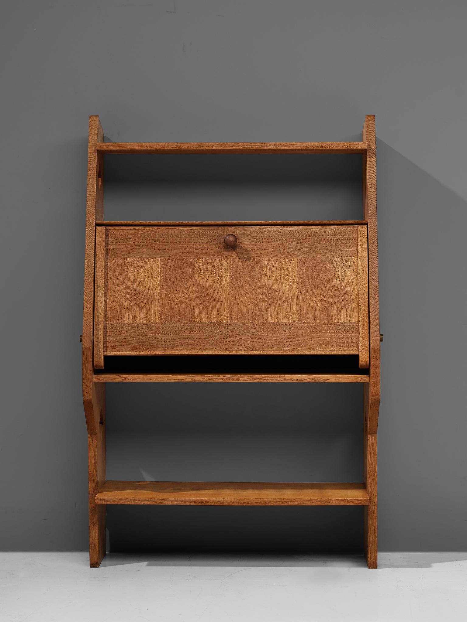 Mid-Century Modern Guillerme et Chambron French Solid Oak Secretary