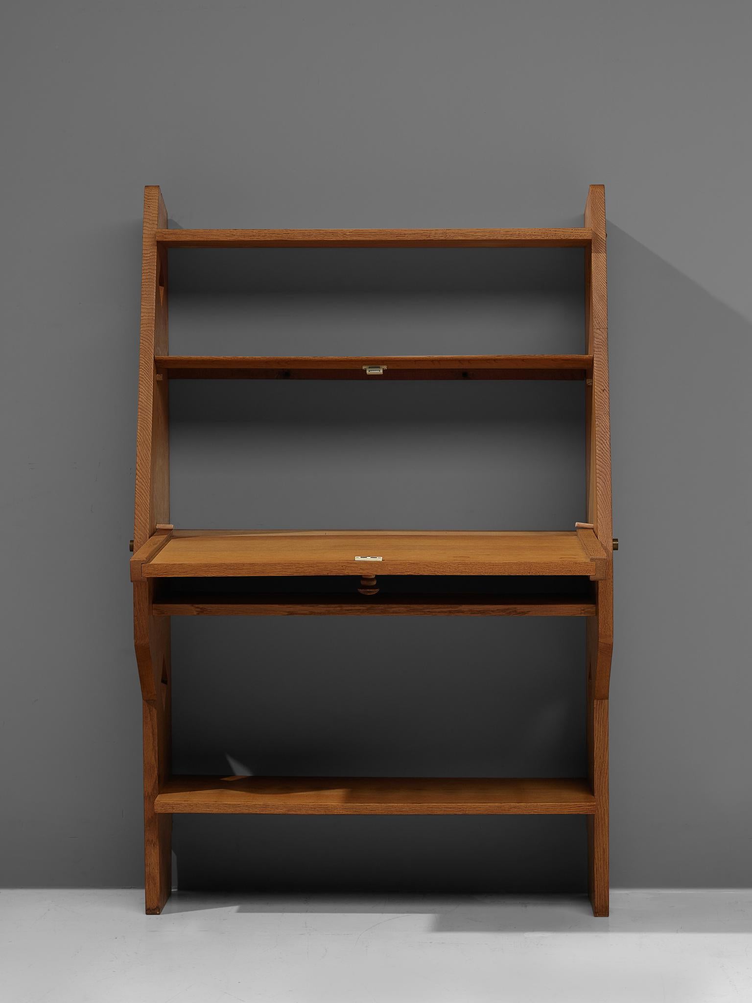 Mid-20th Century Guillerme et Chambron French Solid Oak Secretary