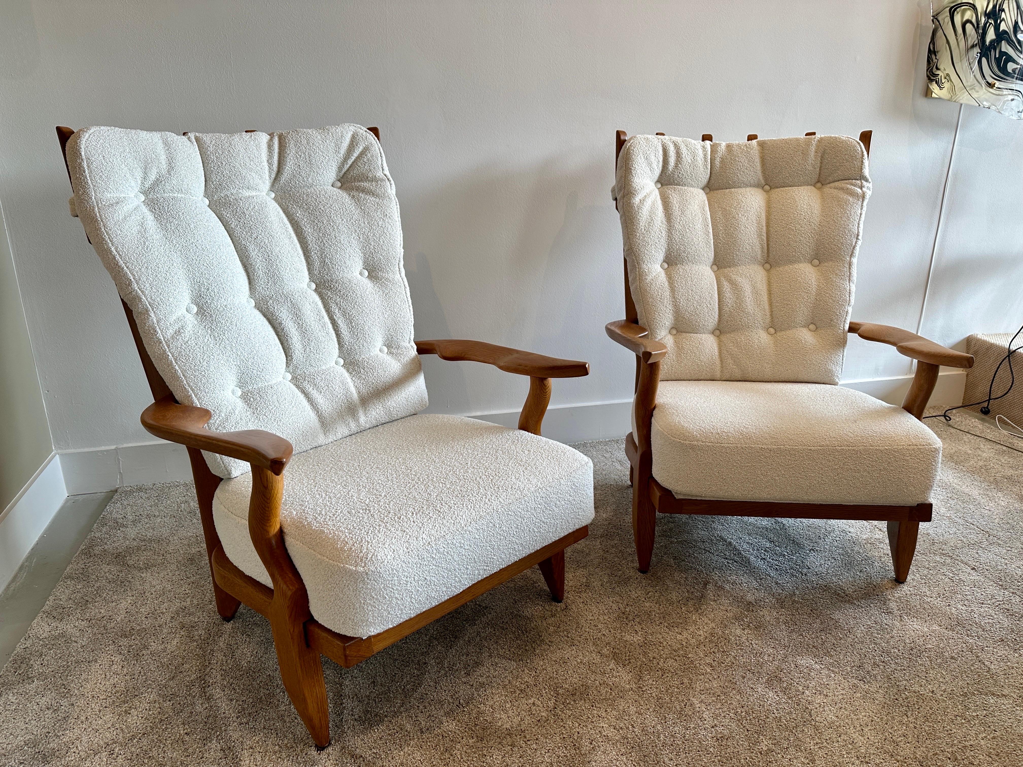 French Provincial Guillerme et Chambron Grand Repos Armchairs, Pair