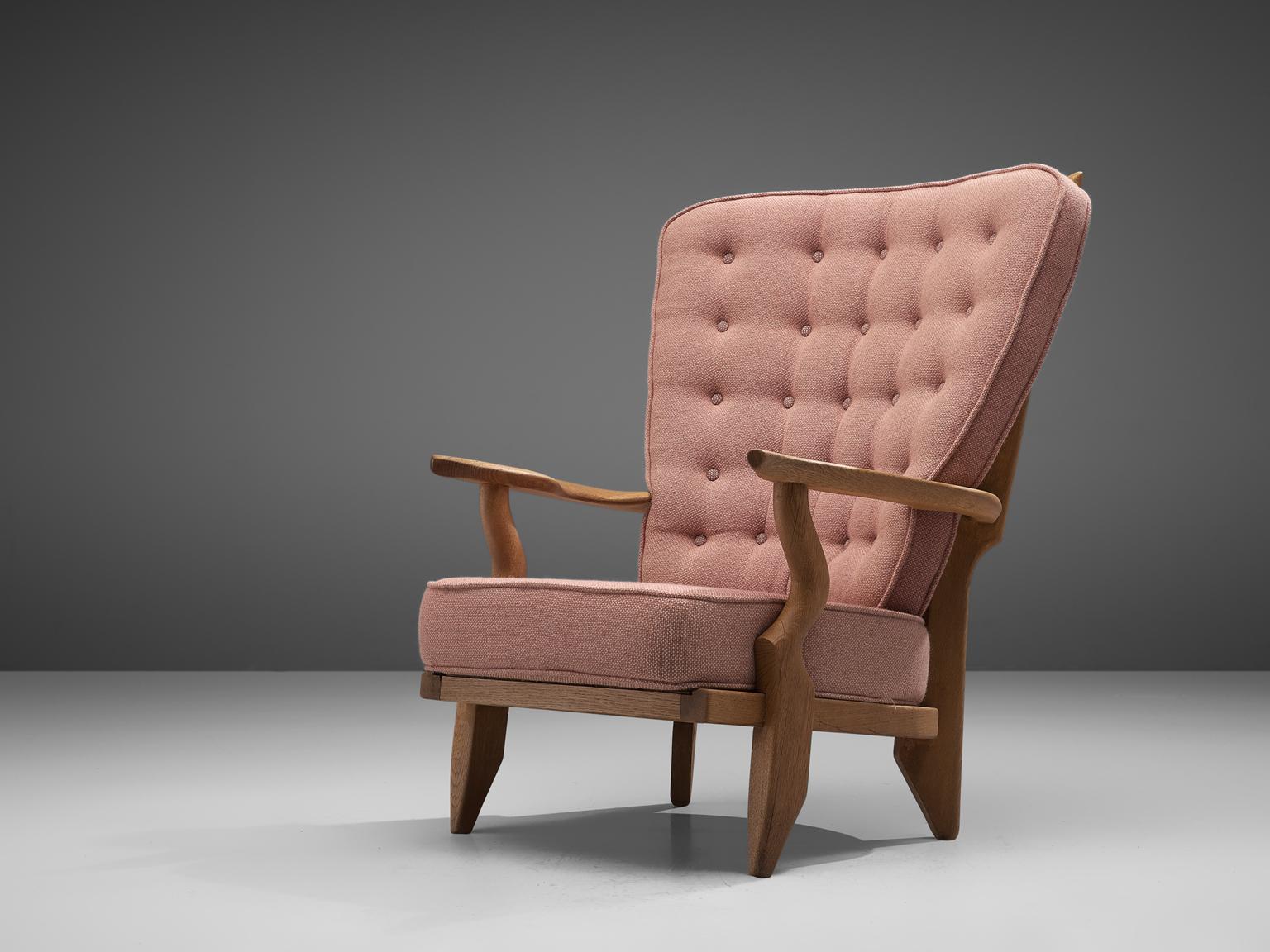 French Guillerme et Chambron 'Grand Repos' Lounge Chair in Pink Fabric