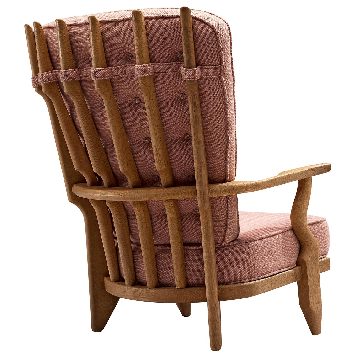 Guillerme et Chambron 'Grand Repos' Lounge Chair in Pink Fabric