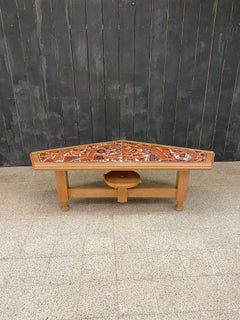Guillerme et Chambron, Grande table de salon en chêne et lave émaillée