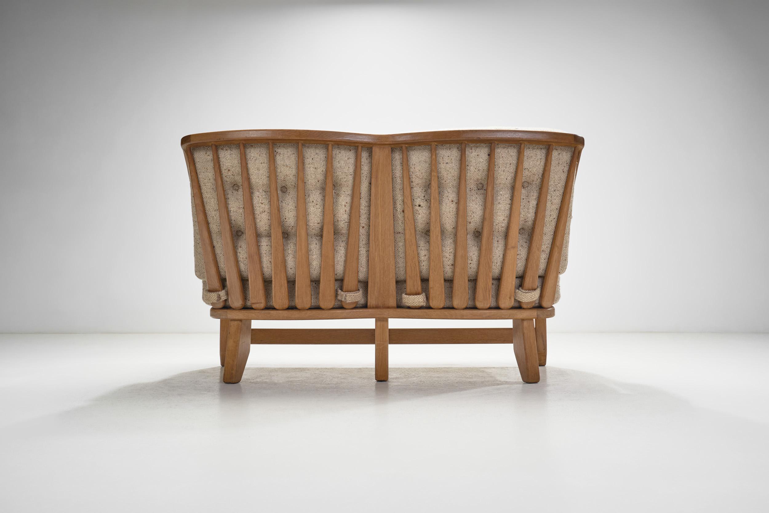 Guillerme et Chambron Grégoire Oak Settee für Votre Maison, Frankreich 1960s im Angebot 4