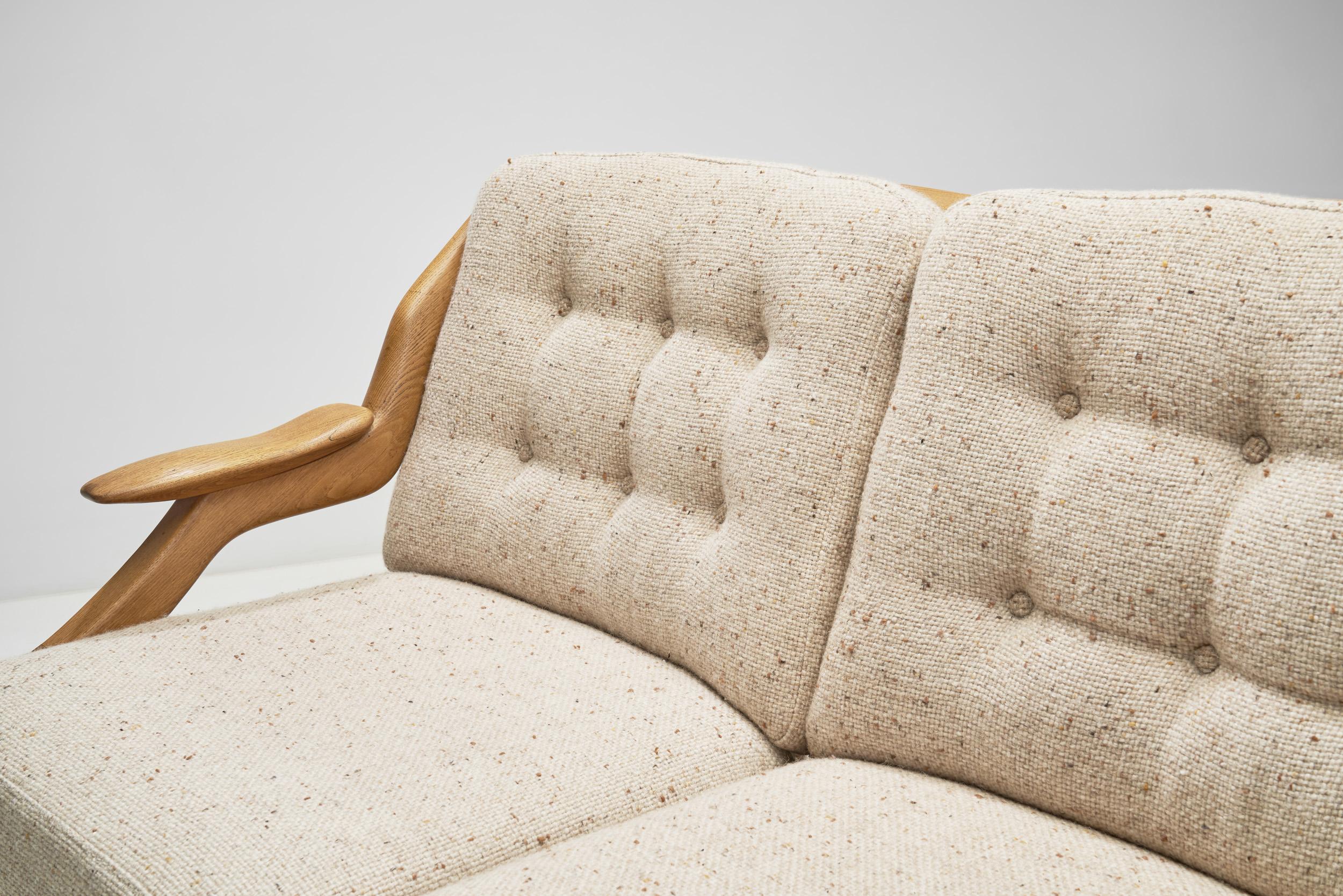 Guillerme et Chambron Grégoire Oak Settee für Votre Maison, Frankreich 1960s im Angebot 7