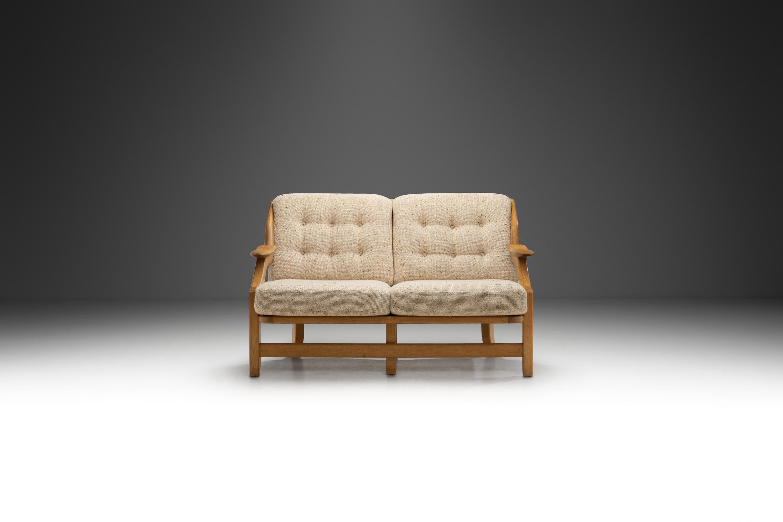 Guillerme et Chambron Grégoire Oak Settee für Votre Maison, Frankreich 1960s (Moderne der Mitte des Jahrhunderts) im Angebot