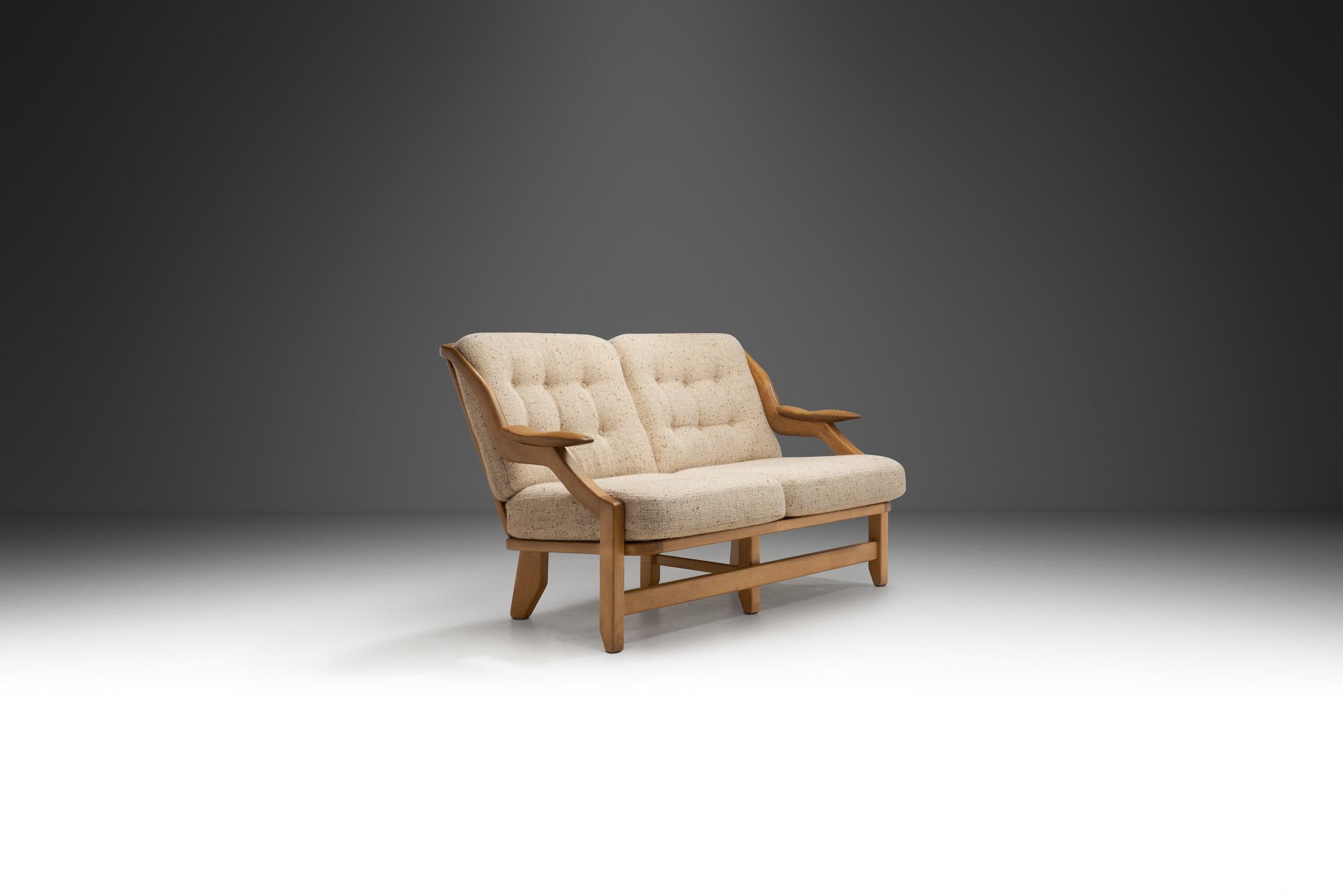 Guillerme et Chambron Grégoire Oak Settee für Votre Maison, Frankreich 1960s (Französisch) im Angebot