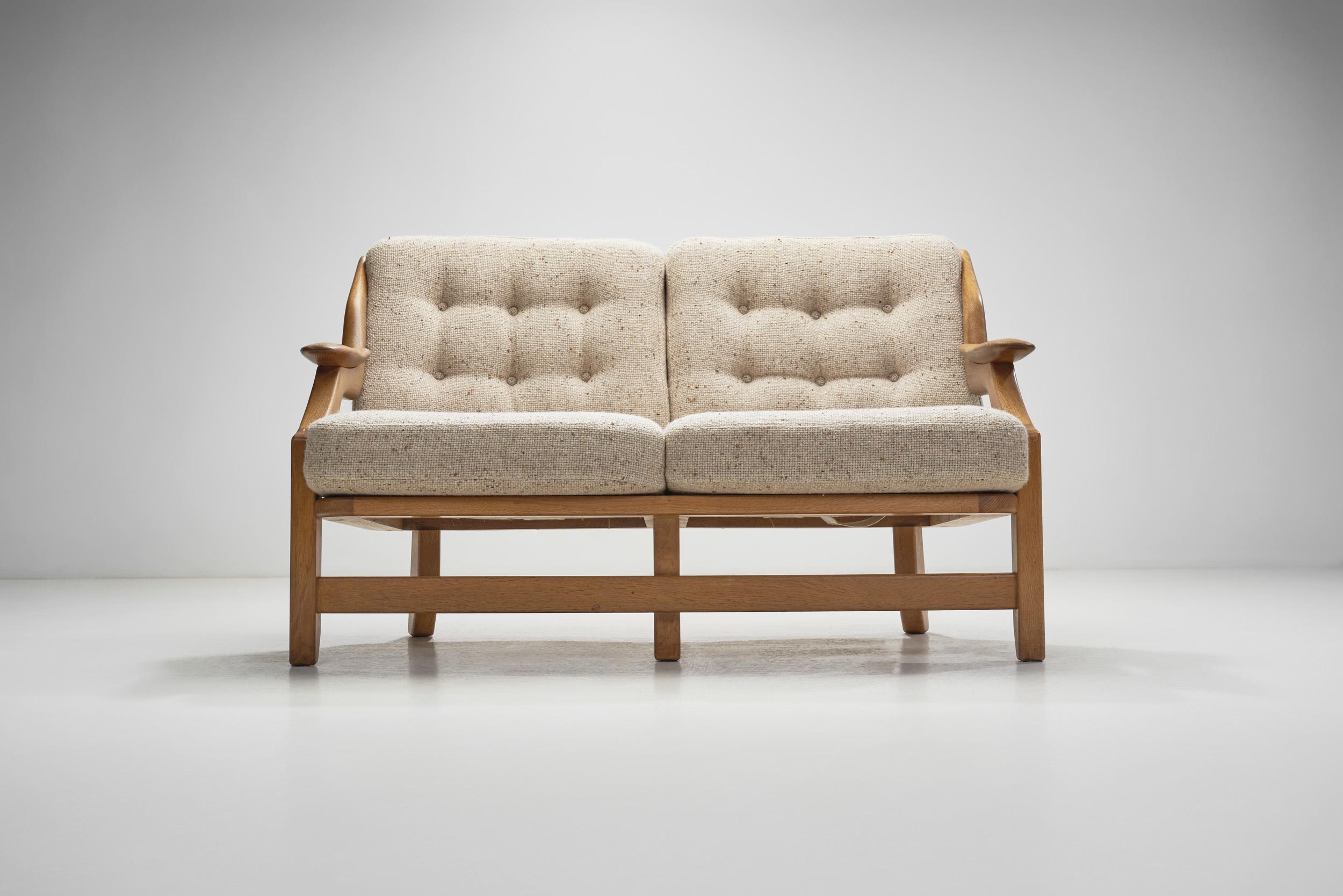 Guillerme et Chambron Grégoire Oak Settee für Votre Maison, Frankreich 1960s (Mitte des 20. Jahrhunderts) im Angebot