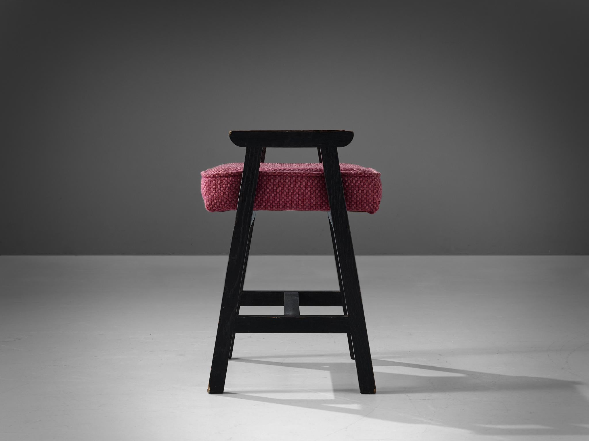 Guillerme & Chambron ‘Grégoire’ Stool in Stained Oak and Pink Upholstery	 For Sale 1
