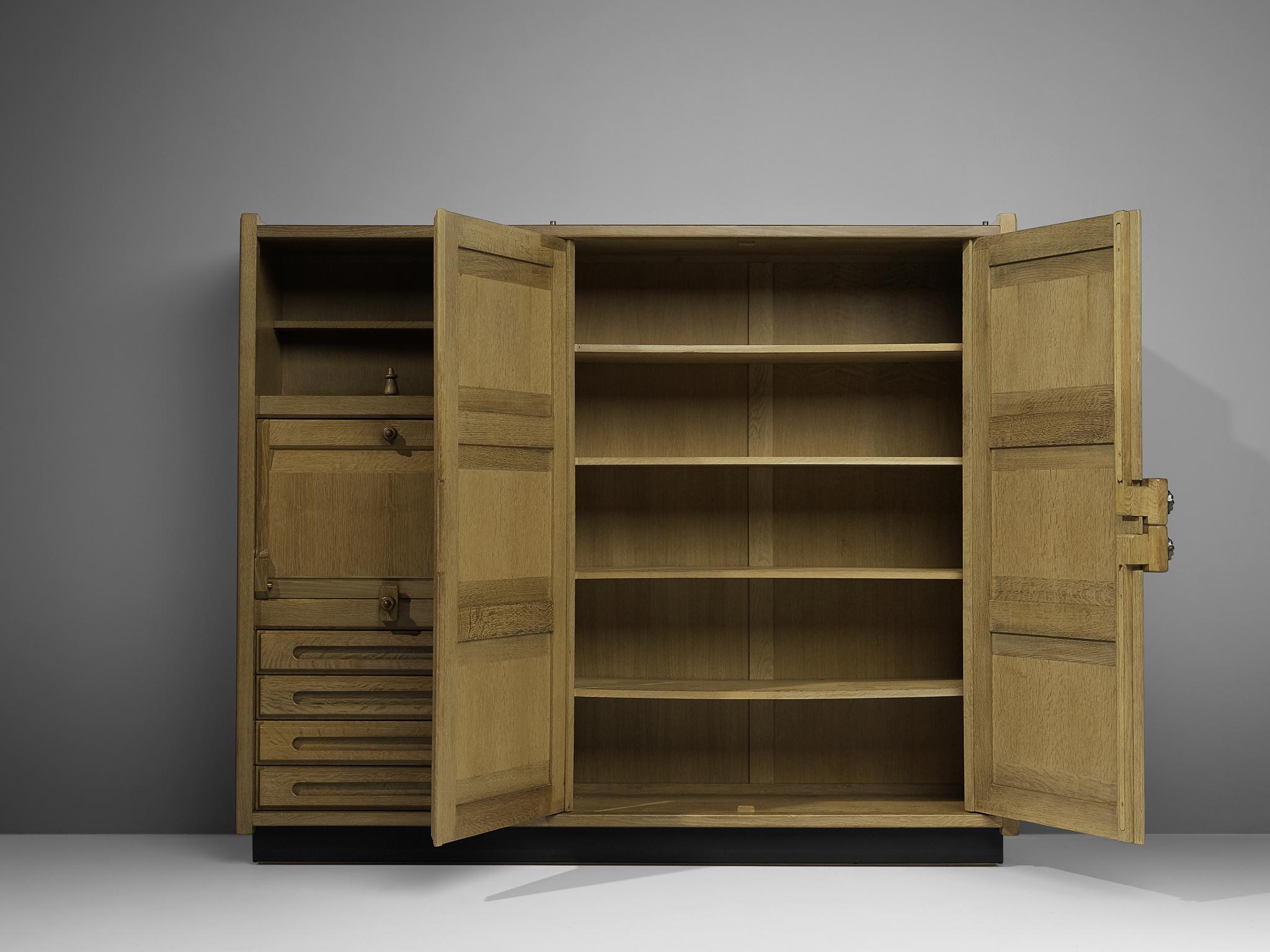 Mid-20th Century Guillerme et Chambron Highboard in Stained Oak