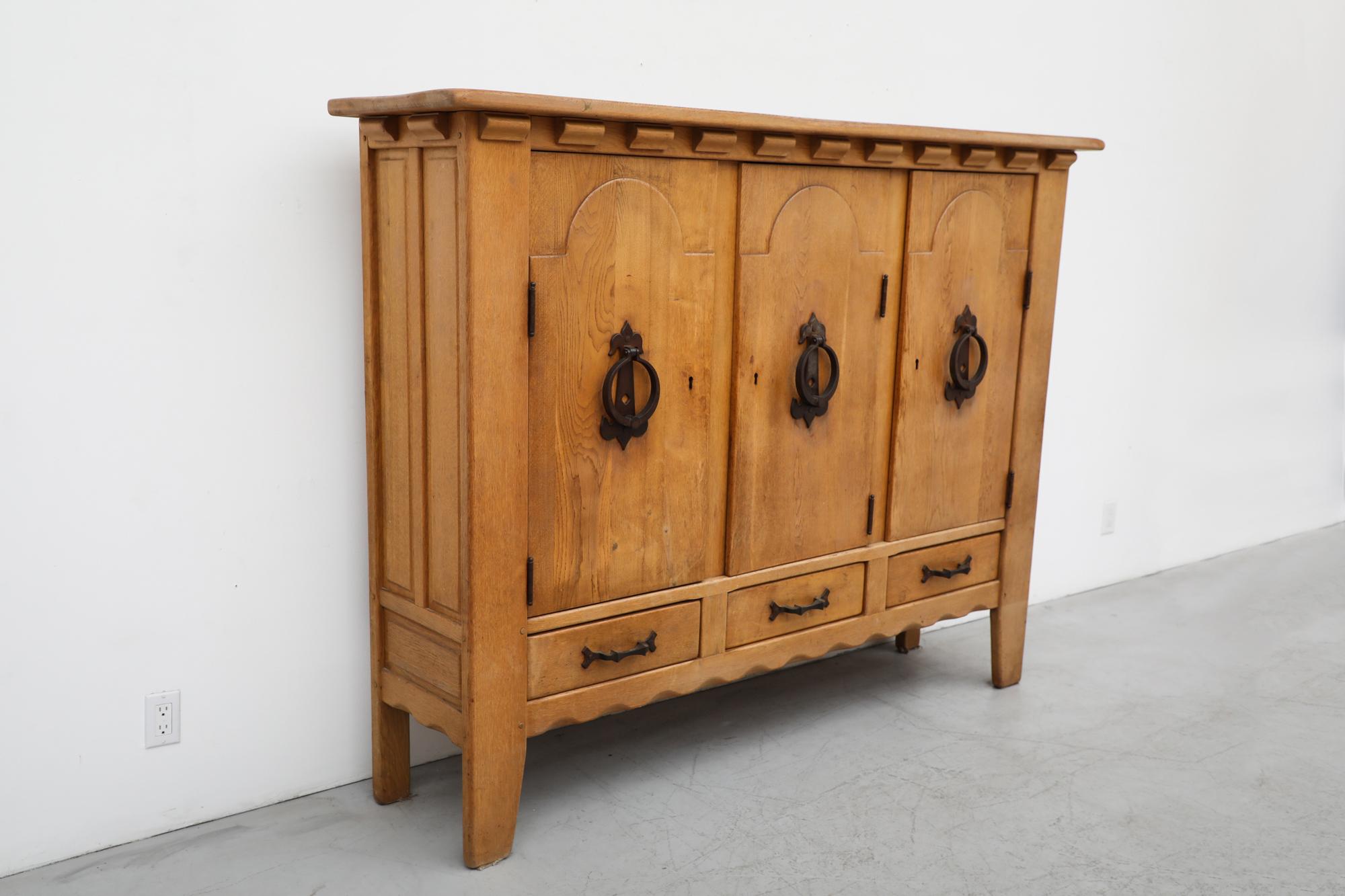 Guillerme et Chambron Inspired Brutalist Oak and Iron Sideboard In Good Condition In Los Angeles, CA