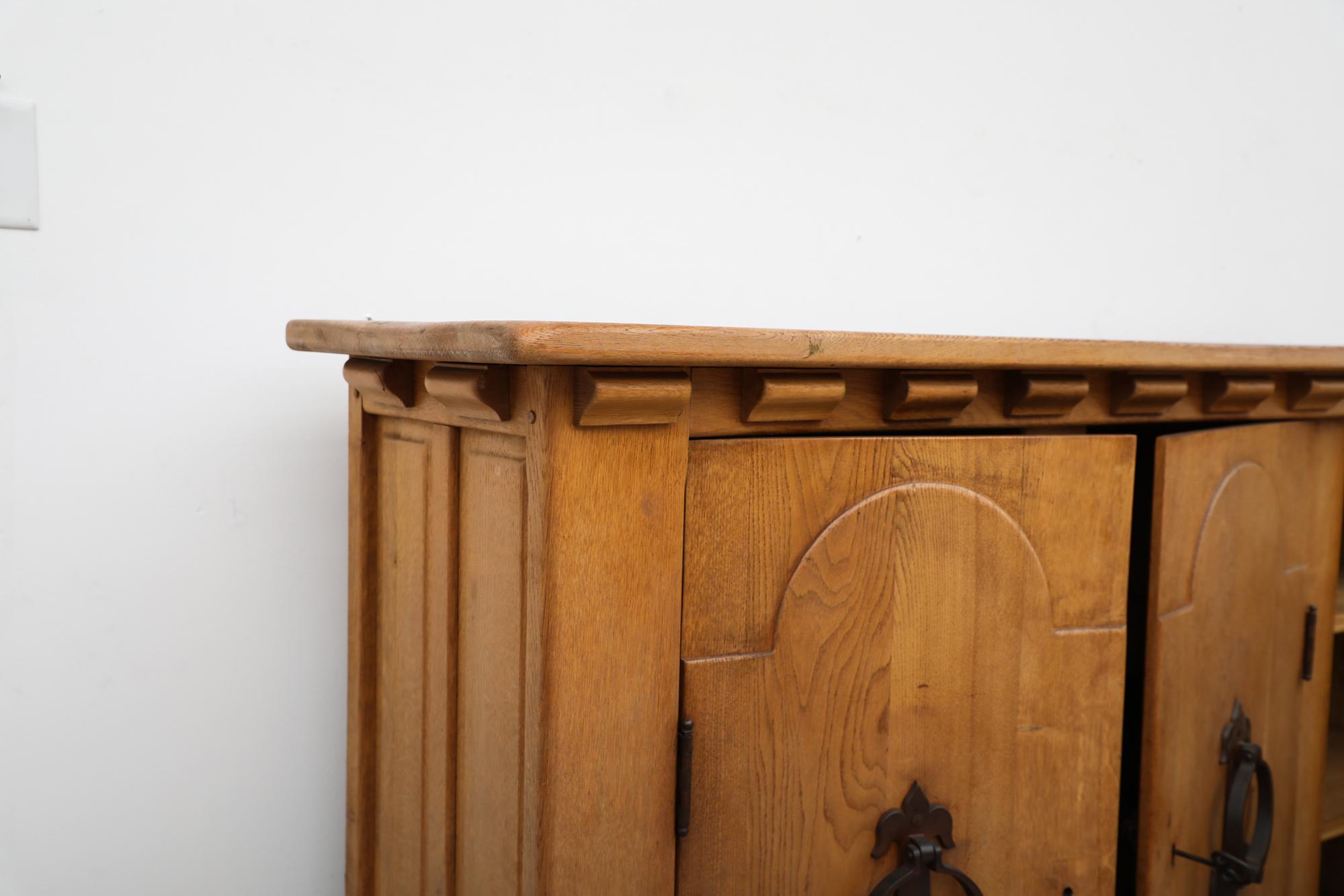 Mid-20th Century Guillerme et Chambron Inspired Brutalist Oak and Iron Sideboard