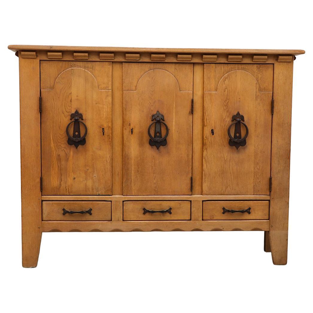 Guillerme et Chambron Inspired Brutalist Oak and Iron Sideboard