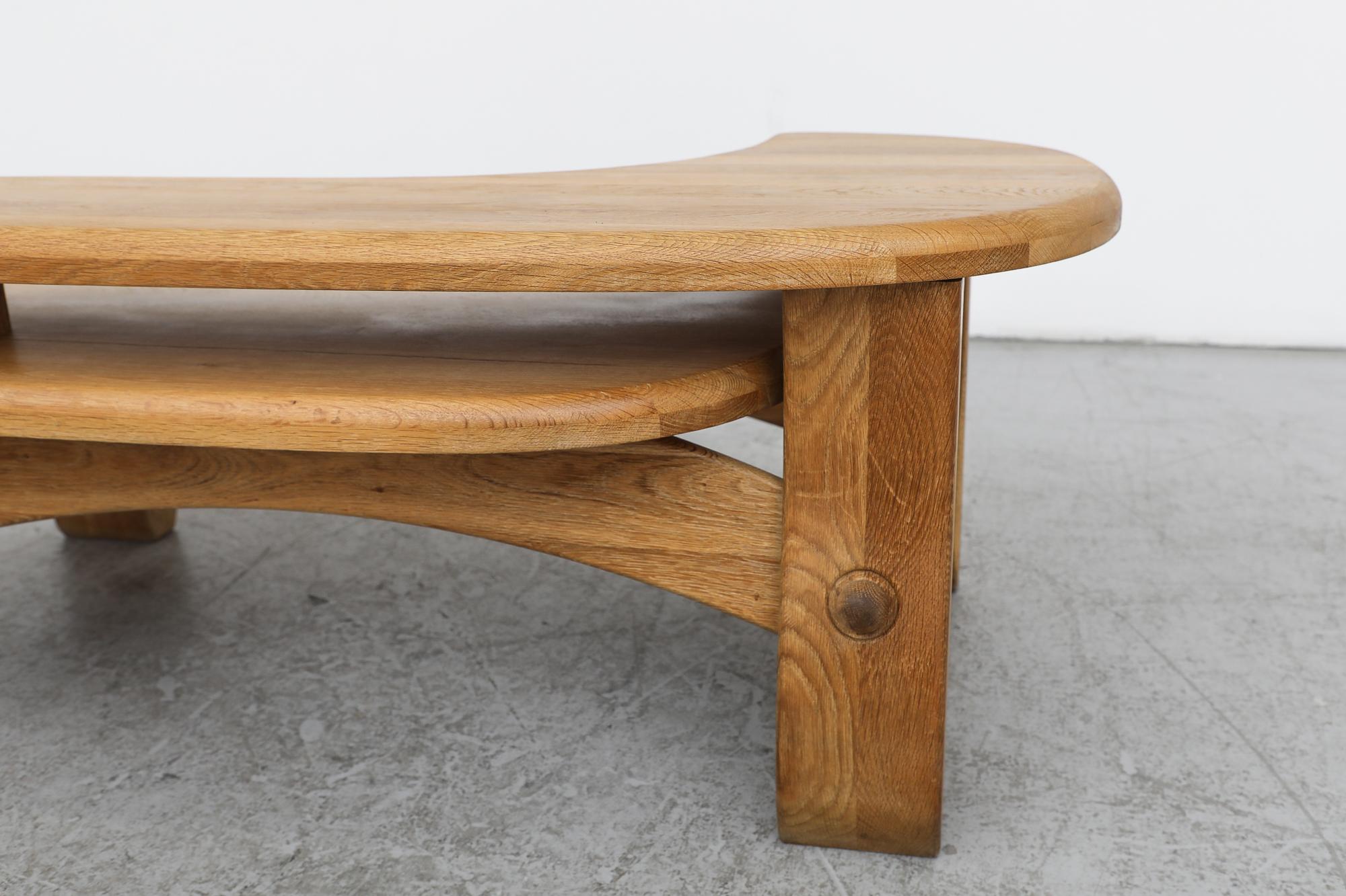 Guillerme et Chambron Inspired Brutalist Oak Two Tiered Coffee or Side Table For Sale 4