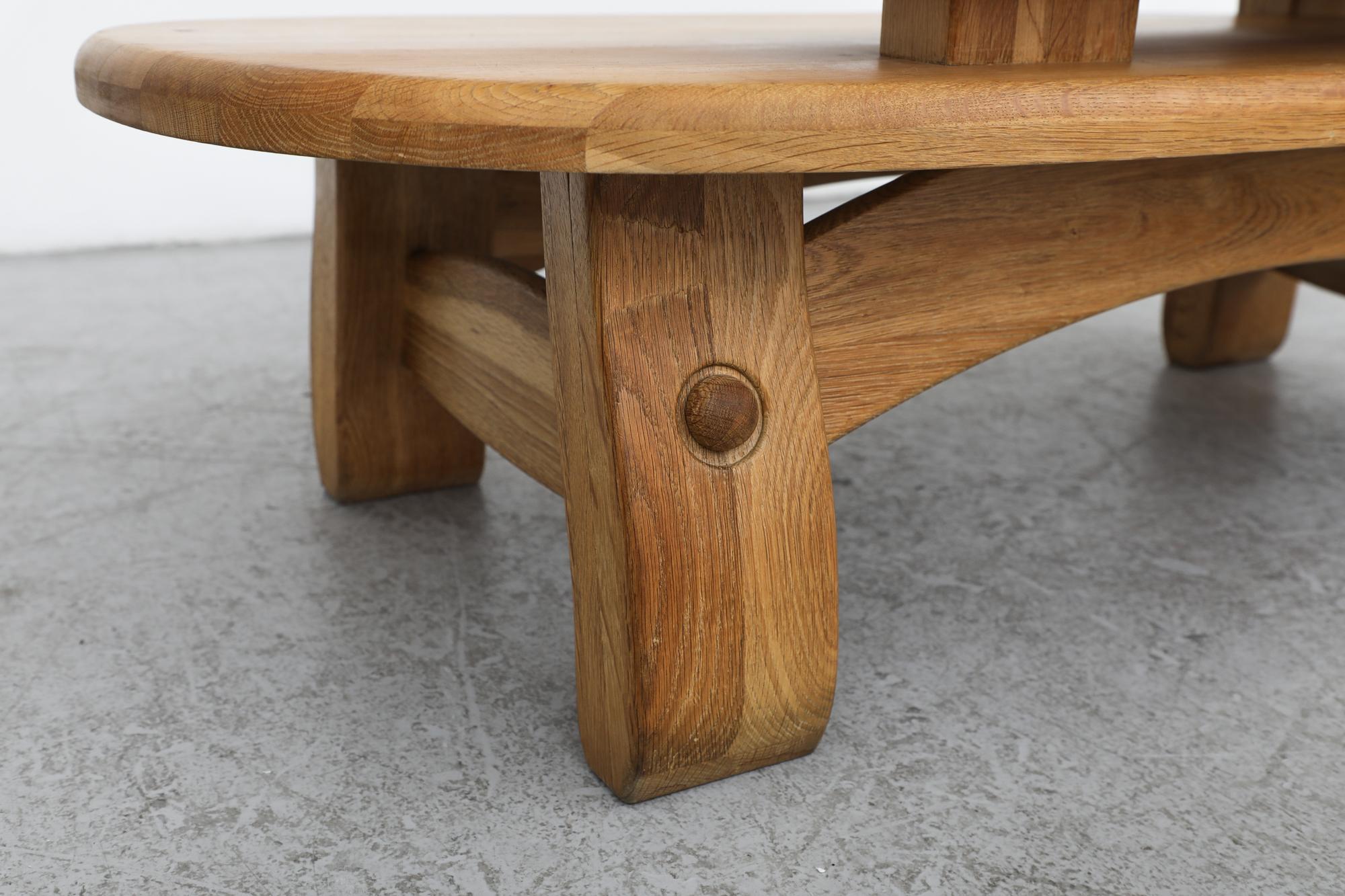 Guillerme et Chambron Inspired Brutalist Oak Two Tiered Coffee or Side Table For Sale 6