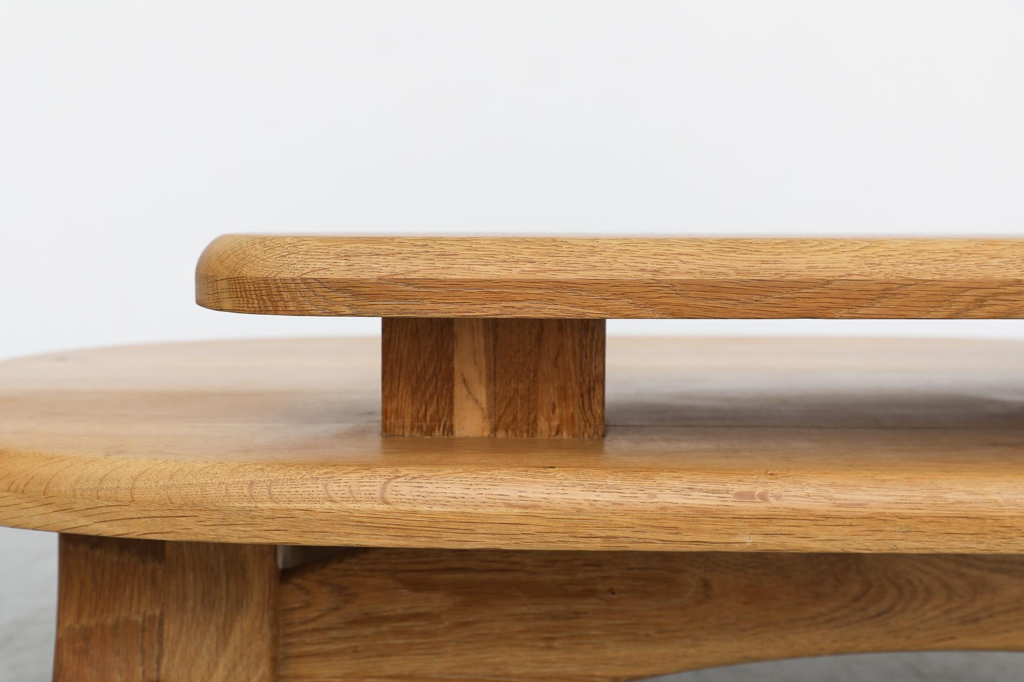 Guillerme et Chambron Inspired Brutalist Oak Two Tiered Coffee or Side Table For Sale 7