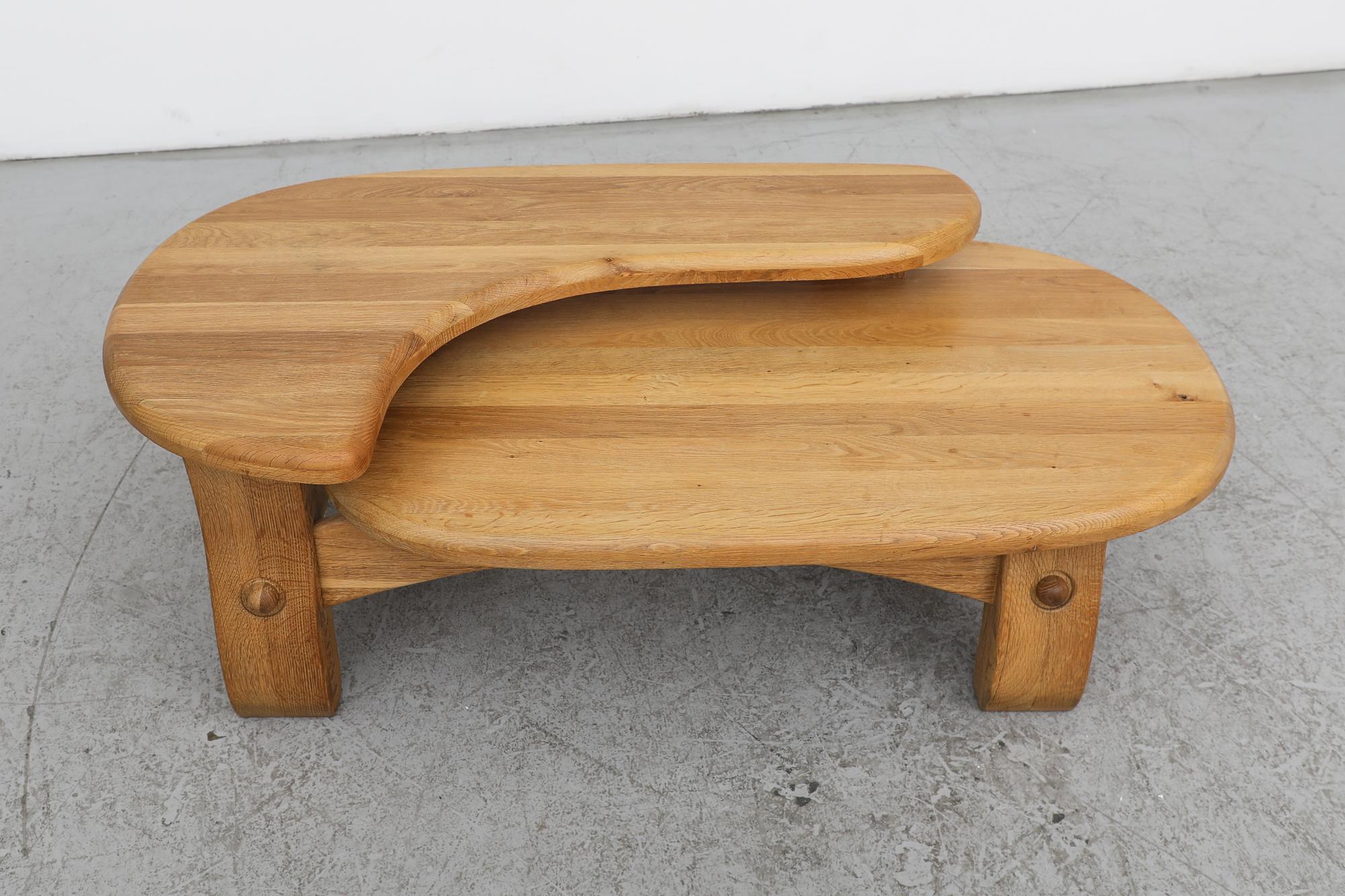 Guillerme et Chambron Inspired Brutalist Oak Two Tiered Coffee or Side Table For Sale 9