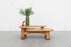Guillerme et Chambron Inspired Brutalist Oak Two Tiered Coffee or Side Table
