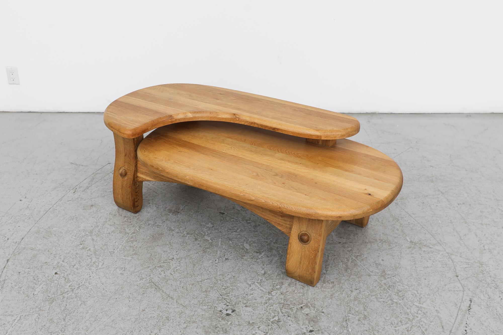 Guillerme et Chambron Inspired Brutalist Oak Two Tiered Coffee or Side Table In Good Condition For Sale In Los Angeles, CA