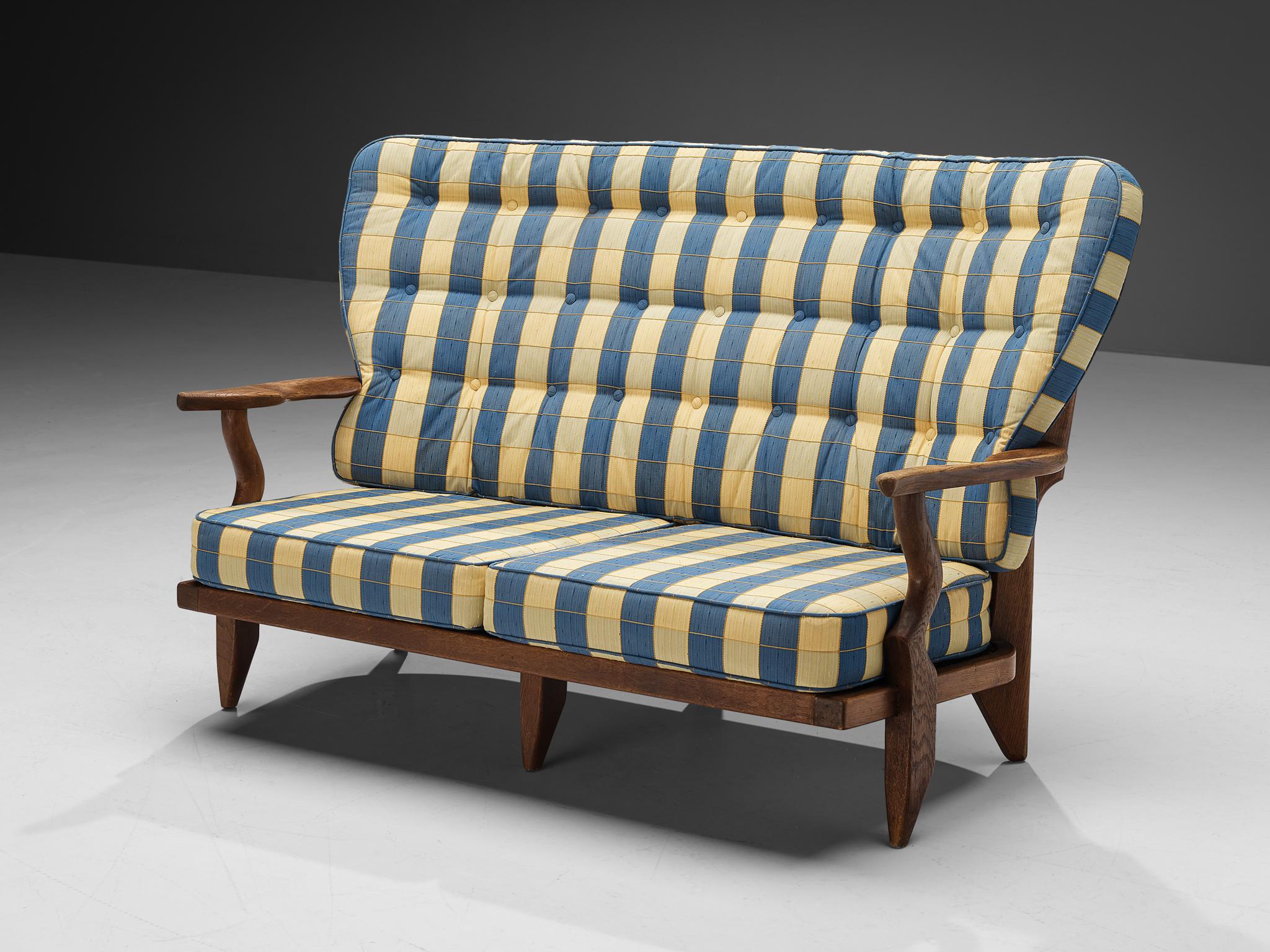 Mid-Century Modern Guillerme & Chambron ´Juliette´ Sofa in Oak and Striped Upholstery