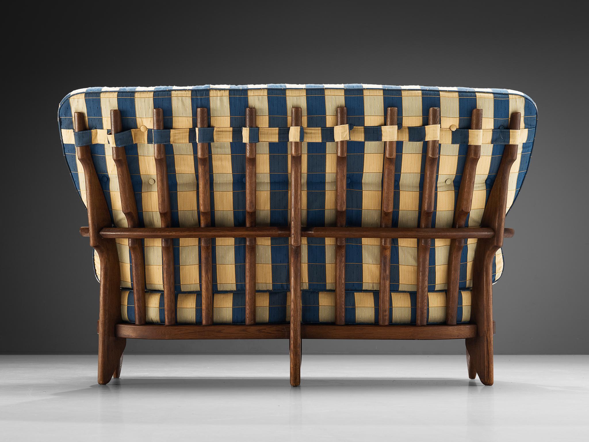 French Guillerme & Chambron ´Juliette´ Sofa in Oak and Striped Upholstery