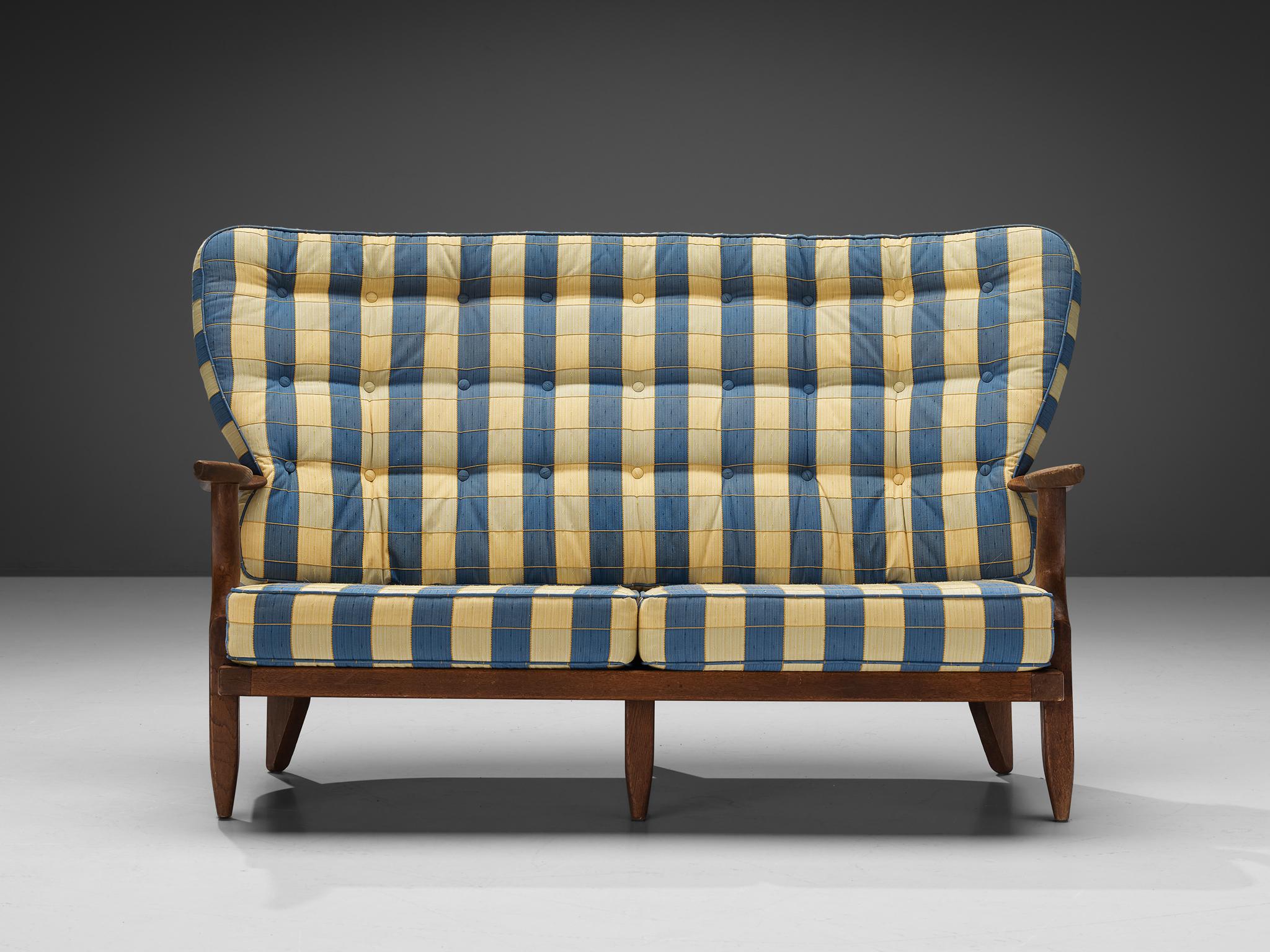 Mid-20th Century Guillerme & Chambron ´Juliette´ Sofa in Oak and Striped Upholstery