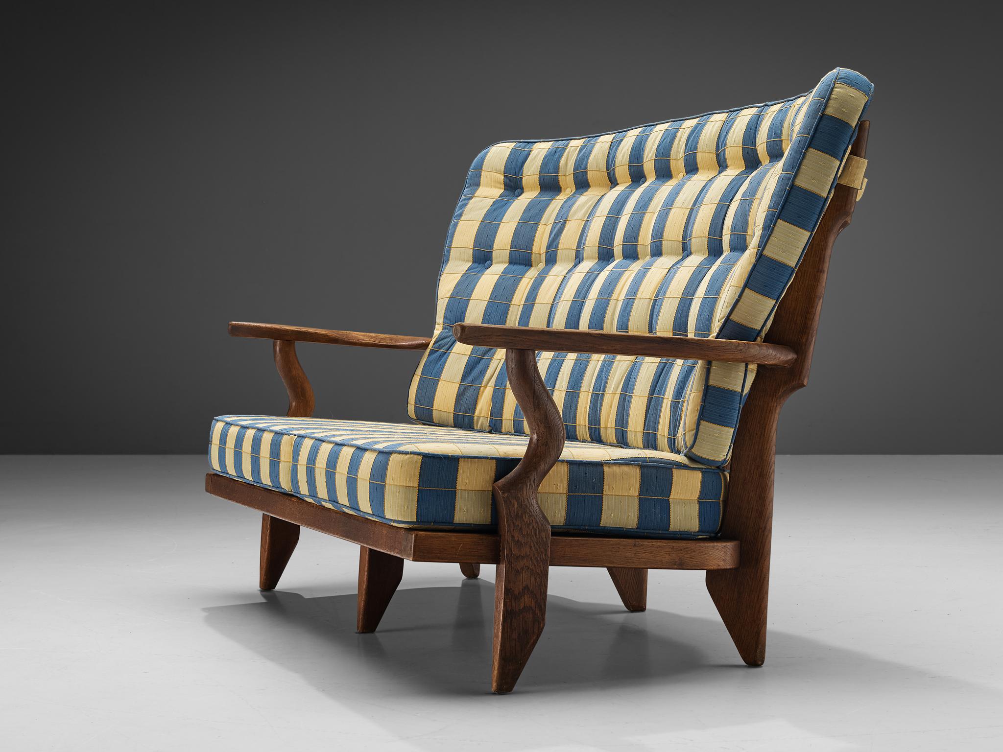 Guillerme & Chambron ´Juliette´ Sofa in Oak and Striped Upholstery 1