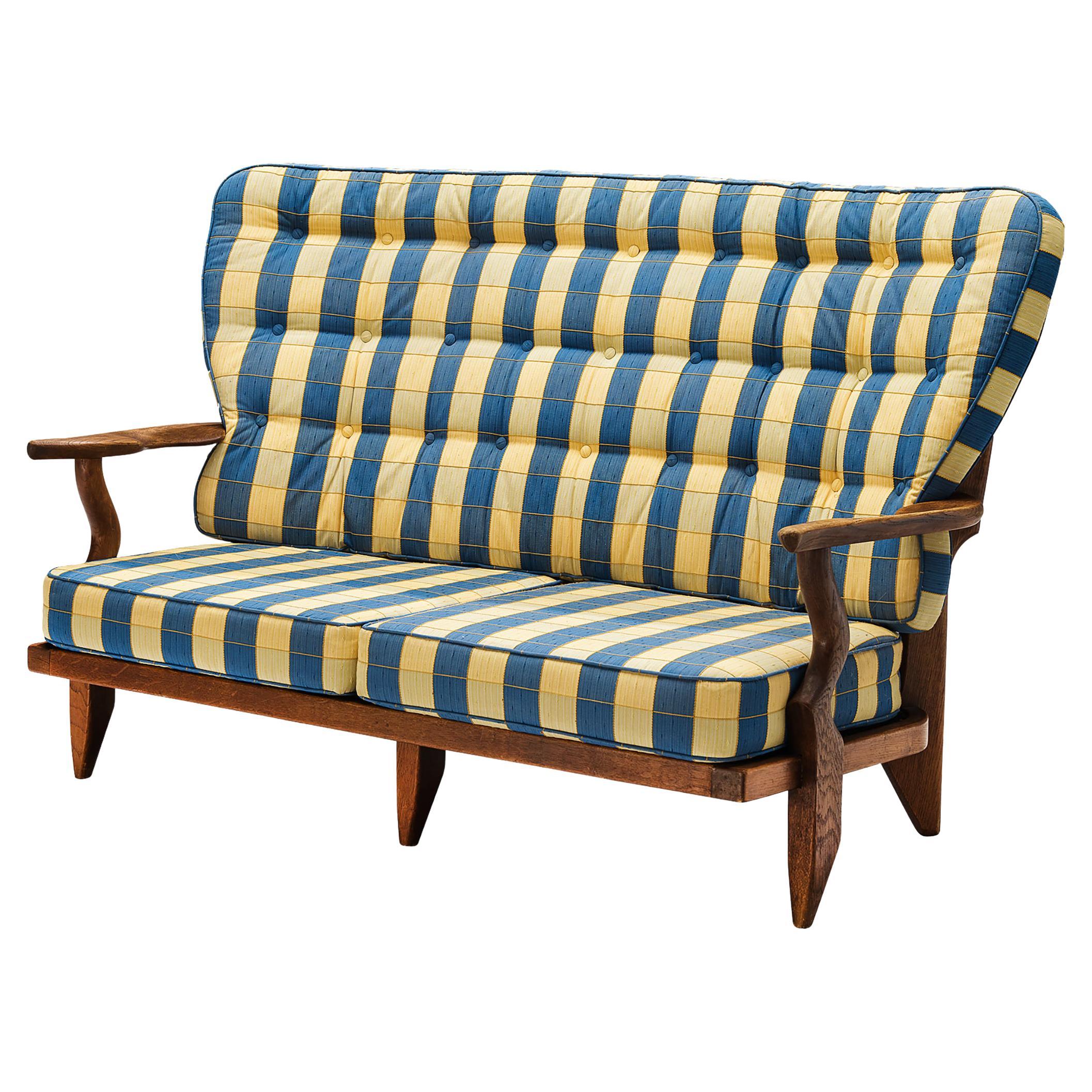 Guillerme & Chambron ´Juliette´ Sofa in Oak and Striped Upholstery
