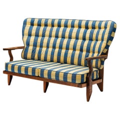 Guillerme et Chambron ´Juliette´ Sofa in Oak and Striped Upholstery