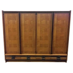Guillerme et Chambron, Large Bedroom Wardrobe in Oak, circa 1960