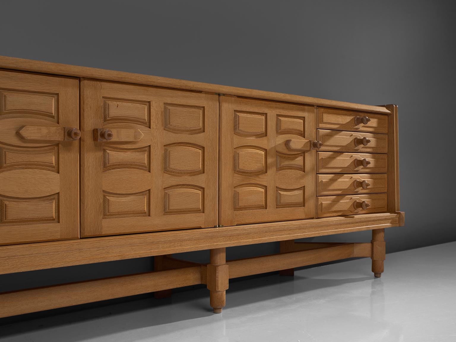 Mid-20th Century Guillerme et Chambron Large Credenza in Oak